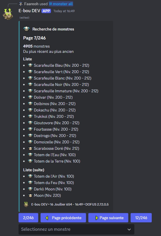 Pagination monstres